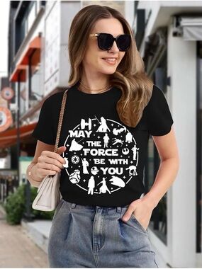 May The Force Be With You Graphic Tee - Black Crew Neck size 2XL